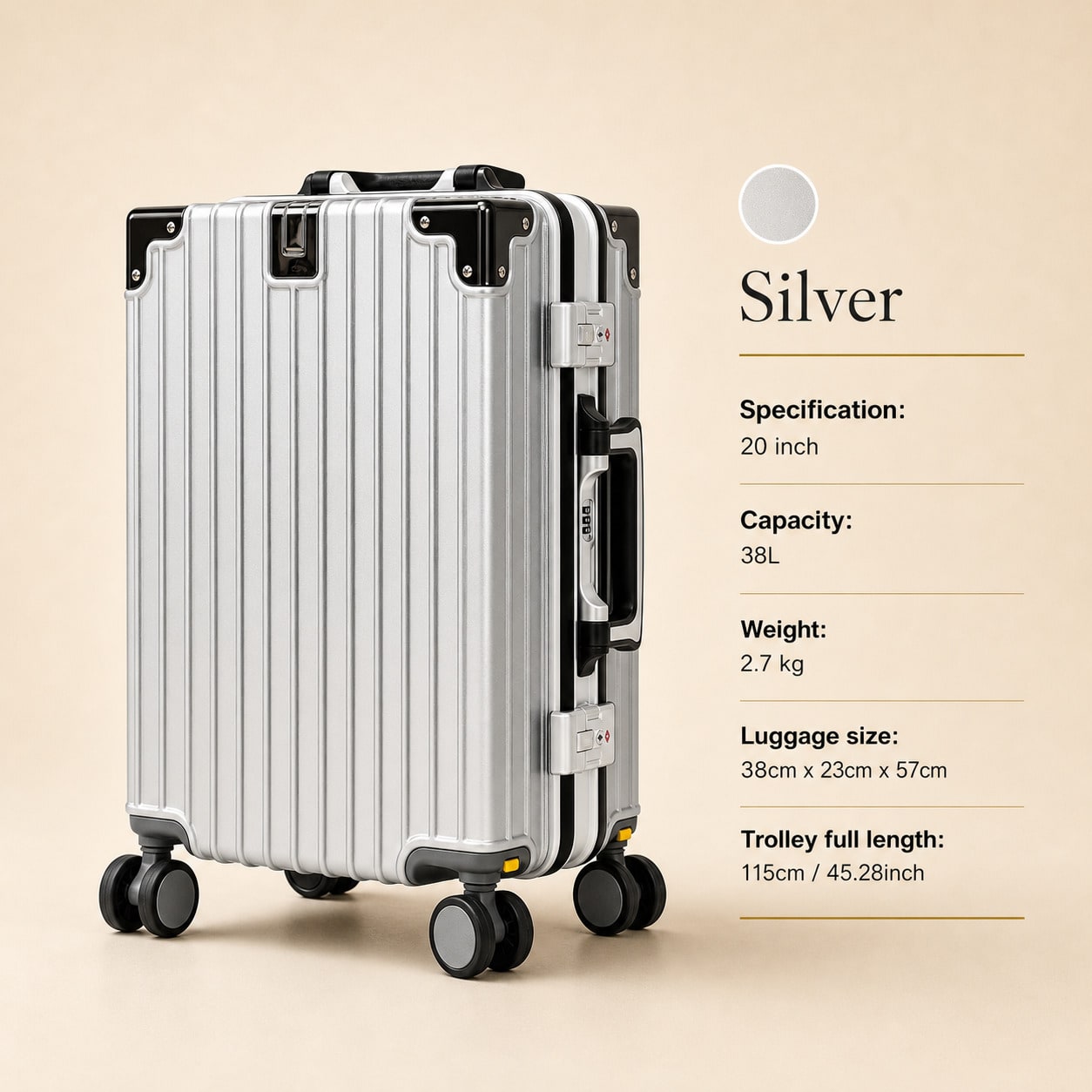 Cabin Size Lightweight Travel Trolley - 20-calowa walizka do ręcznego bagażu, zatwierdzona