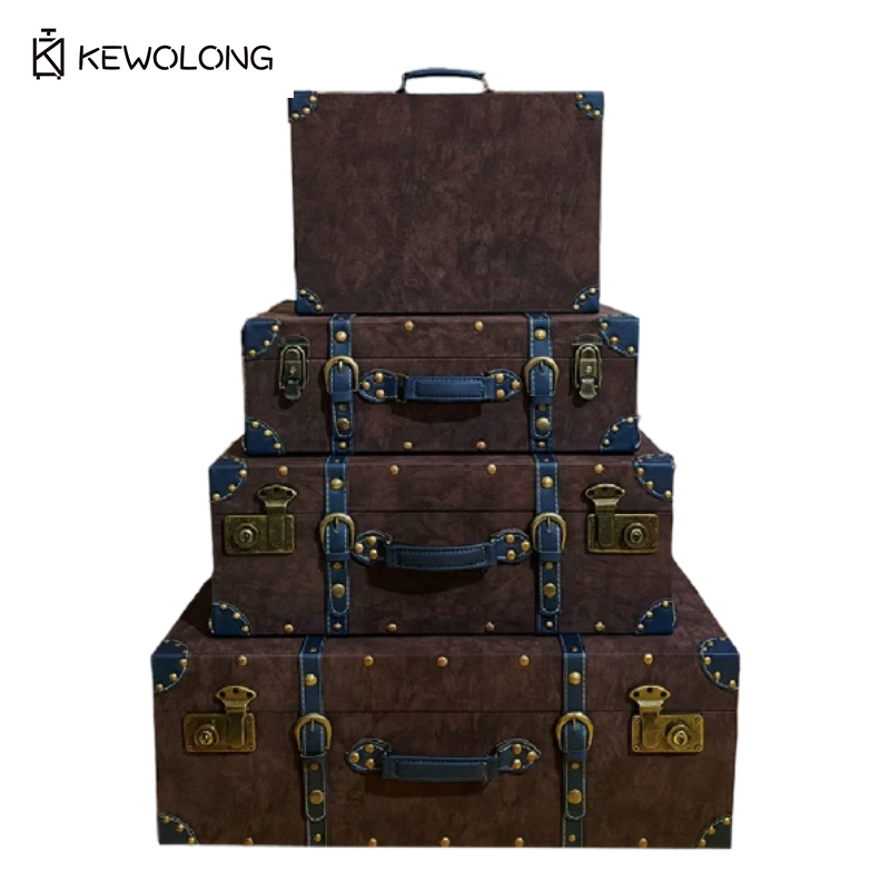 Retro Vintage Trunk Suitcase - Stary skórzany kufer do przechowywania, drewniany